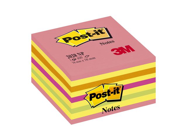 Notes Recyclées Post-It®, Bleu et Rose, 76 mm x 76 mm, 100