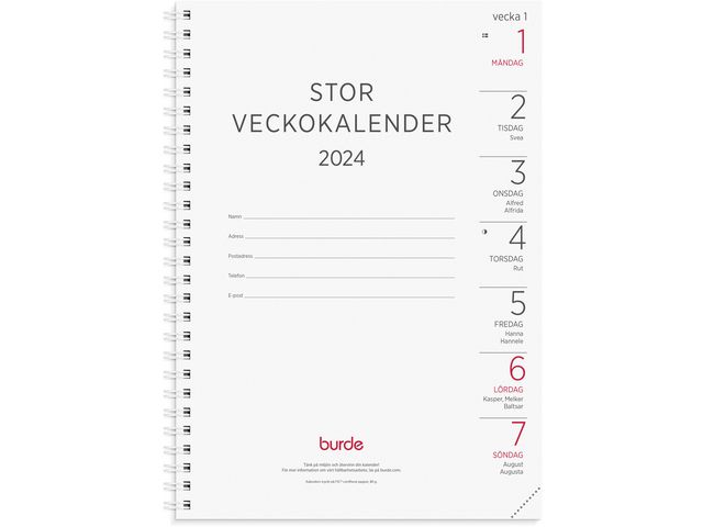 Stor Veckokalender Refill - 1100 - Burde - Papperskungen.se