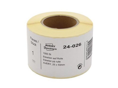 Etikett AVERY p rulle 50x25mm 1000/rl