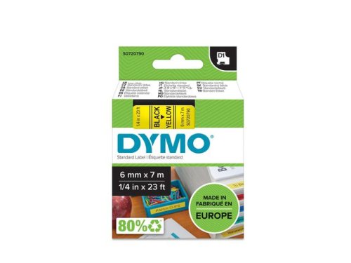 Tape DYMO D1 6mm svart p gul