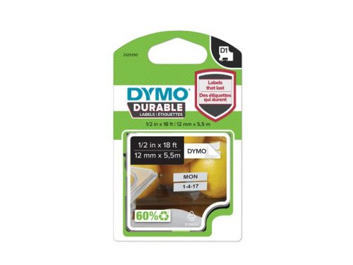 Tape DYMO Durable D1 12mm svart p vit