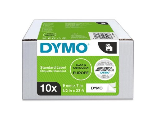 Tape DYMO D1 9mm svart p vit 10/FP