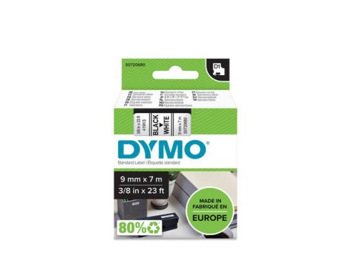 Tape DYMO D1 9mm svart p vit