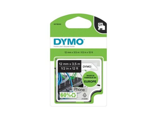 Tape DYMO D1 12mm nylon svart p vit