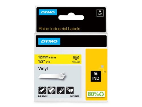 Tape Rhino vinyl 12mm x5,5m svart p gul