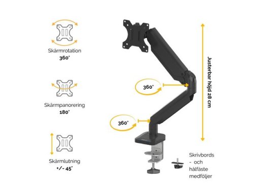 Monitorarm FELLOWES gas singel