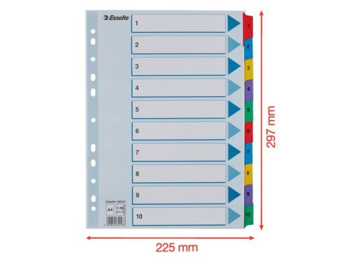 Kartongregister m. plastfl. A4 1-10 frg