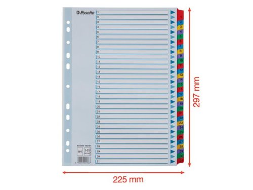 Kartongregister m. plastfl. A4 1-31 frg