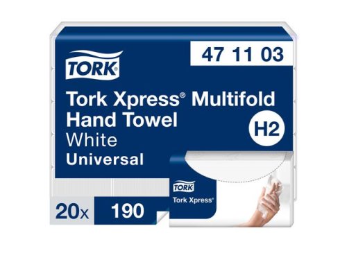 Handduk TORK Uni H2 2-lag vit 3800st/fp 471103