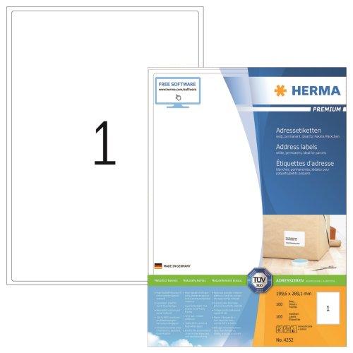 Etikett Premium 199,6x289,1mm, Herma 4252 permanent 100st/fp