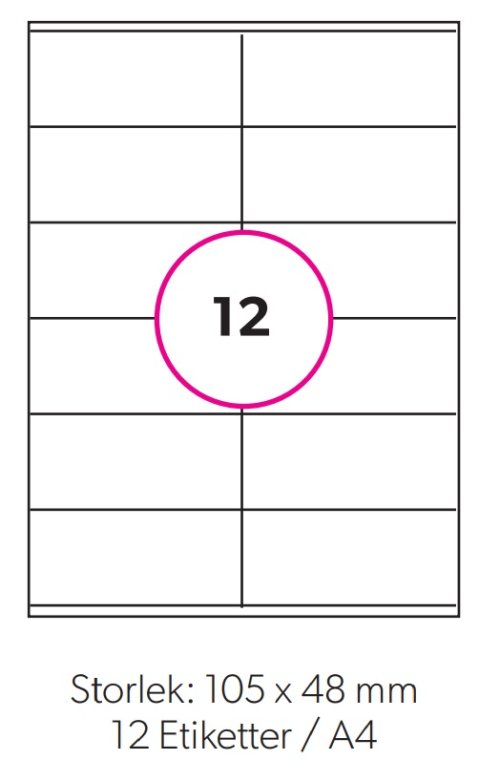 Etikett 105x48mm 100ark/1200st etiketter/fp